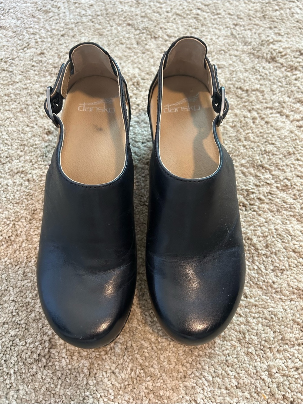 Dansko Black Leather Slingback Clogs